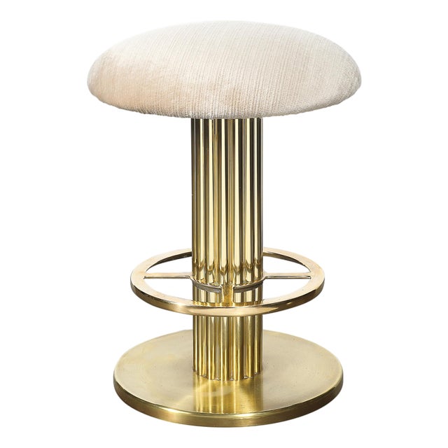 Mid-Century Designed for Leisure Fluted & Cream Upholstered Brass Counter Stool For Sale