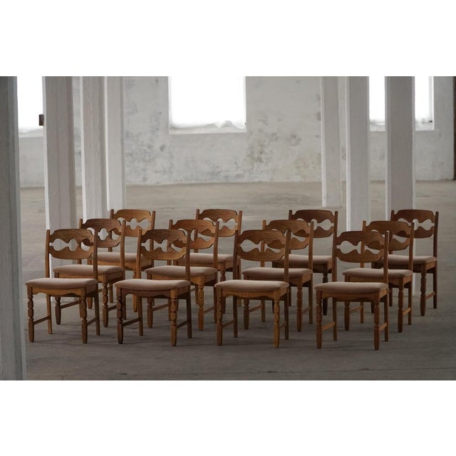 Razorblade Dining Chairs in Oak and Mohair by Henning Kjærnulf, 1960s, Set of 12 For Sale - Image 14 of 18