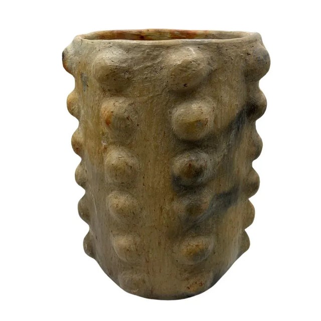 Sejnane Cylindrical Clay Bumpy Vessel - Light Large For Sale - Image 4 of 5
