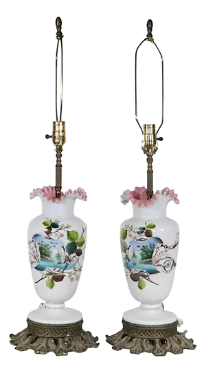 Pair of 19th Century Victorian Glass Vases Mounted as Lamps