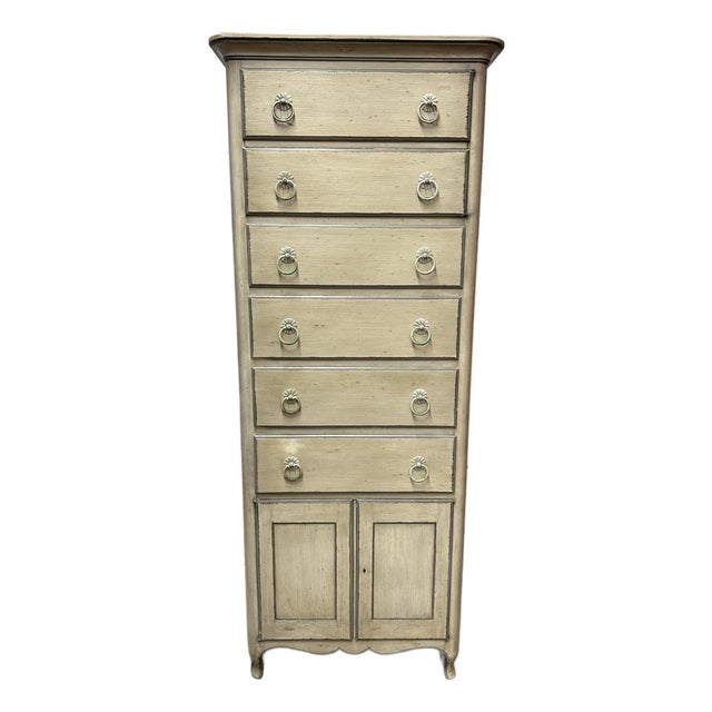 1970s Mid Century French Provincial Lingerie Paint Decorated Tall Chest by Baker Furniture For Sale