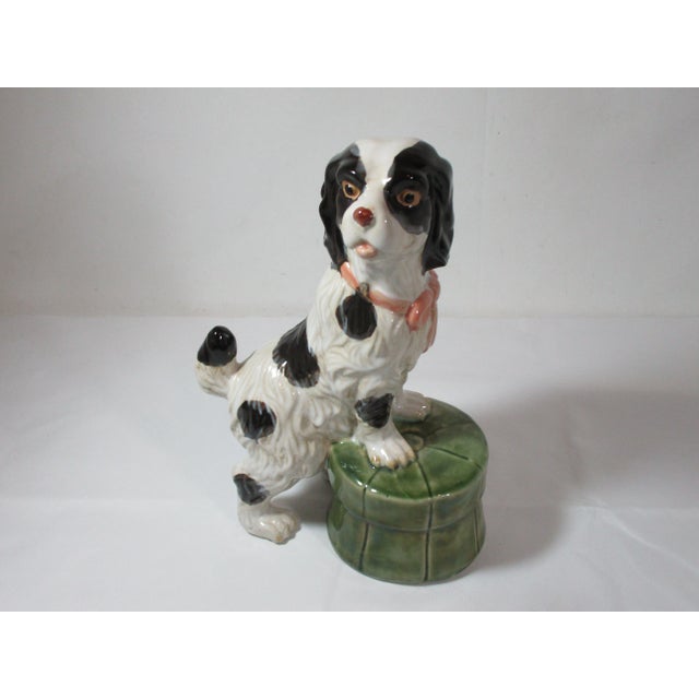 White 1960s Hand Painted Spaniel Standing on a Tuffet For Sale - Image 8 of 10