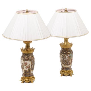 Satsuma Earthenware Lamps, Circa 1880, Set of 2 For Sale