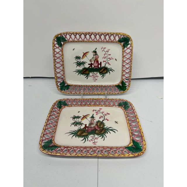 Ceramic Antique French Faience Chinoiserie Decorated Pierced Platters C.1880 For Sale - Image 7 of 7