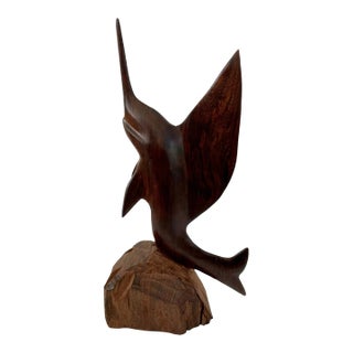 Hand Carved Ironwood Sailfish Marlin Statue Sculpture Dark Wood For Sale