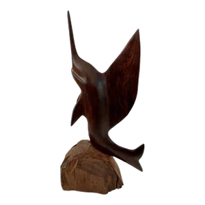 Hand Carved Ironwood Sailfish Marlin Statue Sculpture Dark Wood