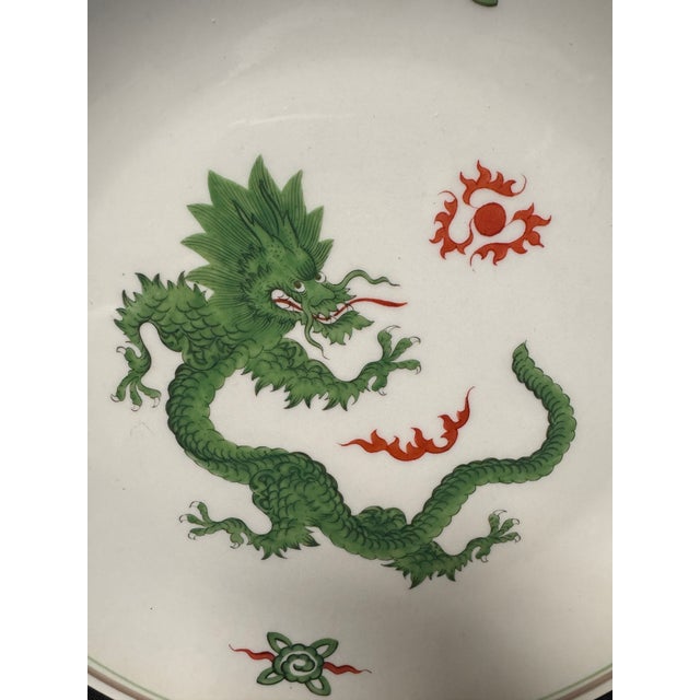 Meissen Porcelain Vintage Meissen Porcelain Wall Plate – Green Ming Dragon Motif, C. 1970s For Sale - Image 4 of 7