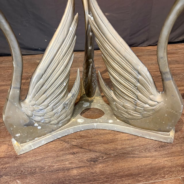 Brass Hollywood Regency Coffee Table or Cocktail Table With Swan Base and Glass For Sale - Image 8 of 9