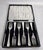 A fine set of six George V sterling silver dessert or patisserie forks dating to 1920, crafted in the classic Rattail...
