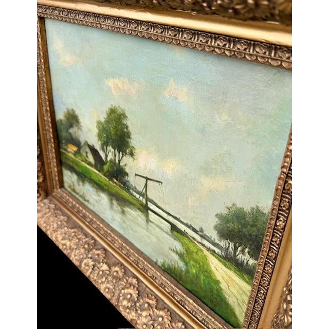 Antique European Pastoral Landscape Oil on Canvas, Signed by Artist For Sale In Charleston - Image 6 of 11