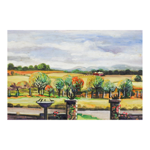 Mid 20th Century Orchard Landscape Watercolor Painting