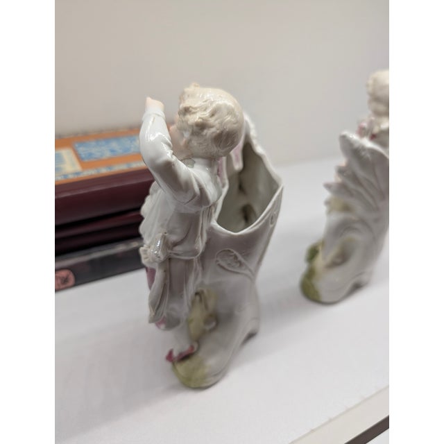 Antique Porcelain Spill Vase Pair – Romantic Boy & Girl Figurines For Sale - Image 9 of 10