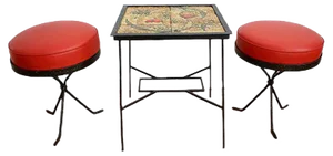 Hungarian Ceramic Side Table & Red Stools, 1969, Set of 3