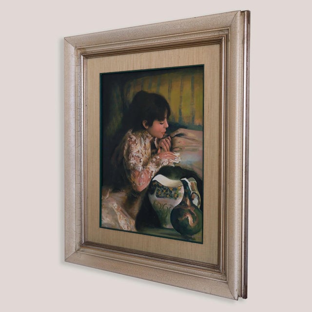 Unknown, Young Woman in a Fine Spanish Lace Embroidered Blouse, 1970s, Oil on Canvas For Sale - Image 4 of 9