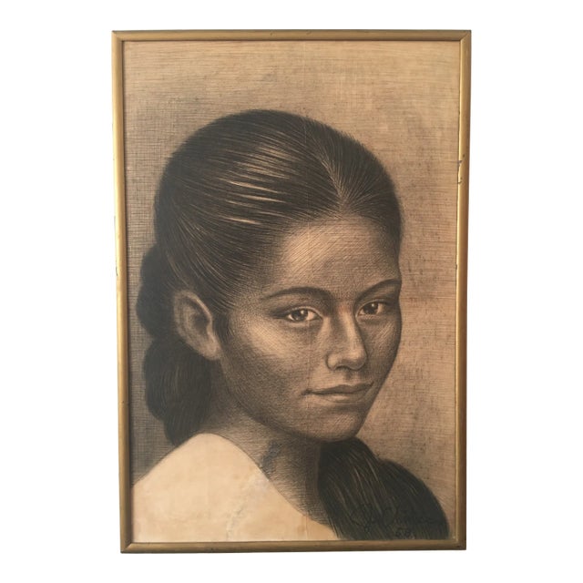 1950s Joaquin Chinas Drawing, Framed For Sale