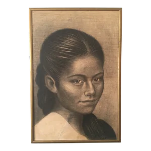 1950s Joaquin Chinas Drawing, Framed