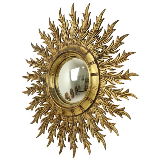 Large Gold Leaf Gilt Wood Sunburst Mirror, 1950s For Sale - Image 10 of 18