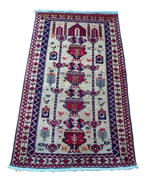 1980s Vintage Tribal Natural Animal Pattern Meditation Rug