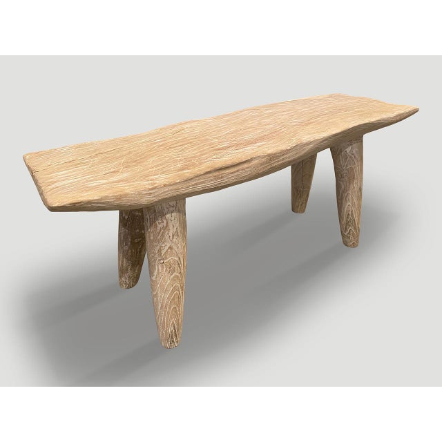 2010s Andrianna Shamaris St. Barts Bleached Teak Wood Bench For Sale - Image 5 of 6