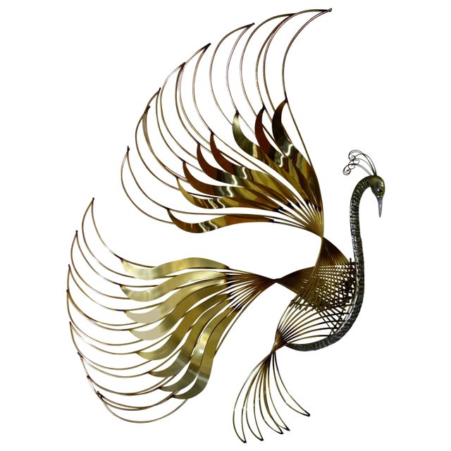 Large Brass Peacock Wall Sculpture by Curtis Jeré, 1980s For Sale - Image 6 of 6