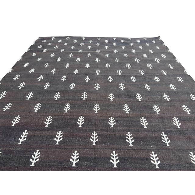 Coffee Not Yet Made - Made To Order Handmade Cotton Rug Vegetable Dyed Coffee Brown and White Tree Pattern Dhurrie - 9'x12' For Sale - Image 8 of 11
