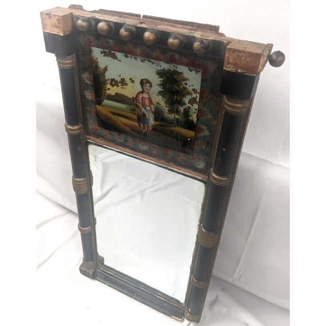 Circa 1830–1845 Empire Biedermeier Reverse-Painted Glass Mirror With Pastoral Scene For Sale - Image 4 of 16
