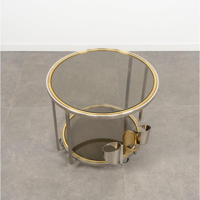 Mid-Century Serving Cart in Brass, Chrome and Glass, Italy, 1970s For Sale - Image 9 of 18