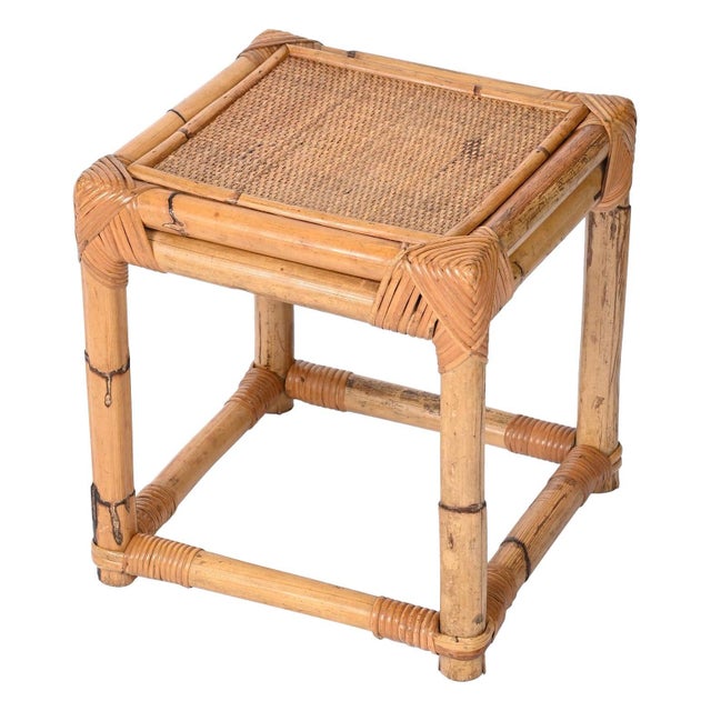 Mid-Century Italian Cube Side Table in Bamboo and Rattan, 1970s For Sale - Image 16 of 16