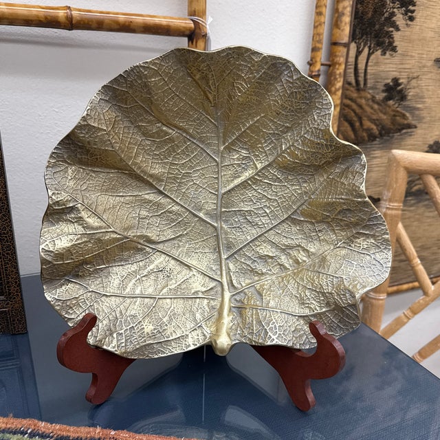 Large Sea Grape Leaf Bowl, Vintage Brass, Design Copyrighted in 1949. For Sale In Orlando - Image 6 of 6