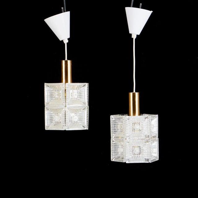 Orrefors Brass and Crystal Pendants by Carl Fagerlund for Orrefors, 1960s, Set of 2 For Sale - Image 4 of 4