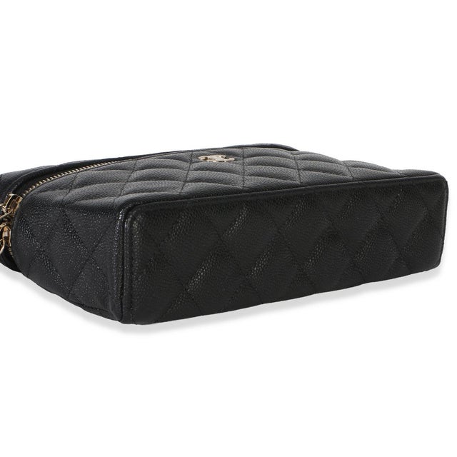 Black Quilted Caviar Top Handle Slim Vanity Handbag With Chain For Sale In New York - Image 6 of 9