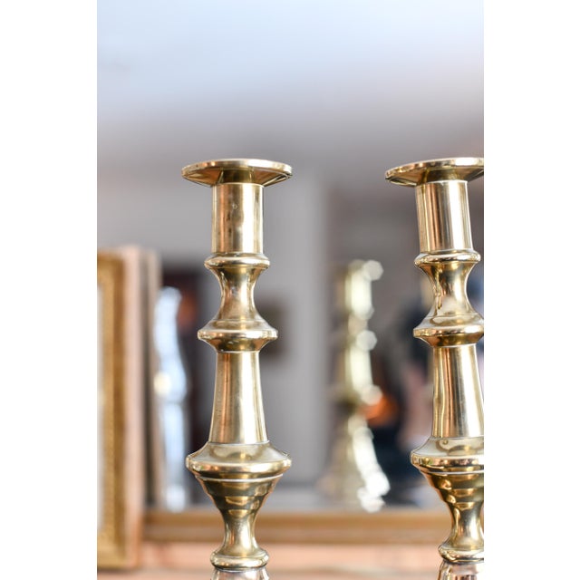 Brass Late 19th Century Pair of Victorian English Brass Beehive Candlesticks With Pushup Traditional Lighting and Decor For Sale - Image 8 of 9