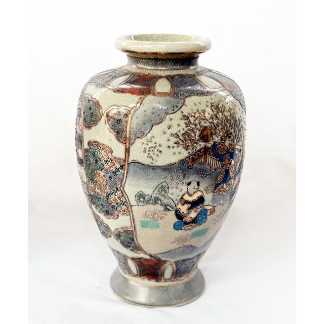 Japanese Satsuma Vases with Figural Decoration, Set of 2 For Sale - Image 3 of 7