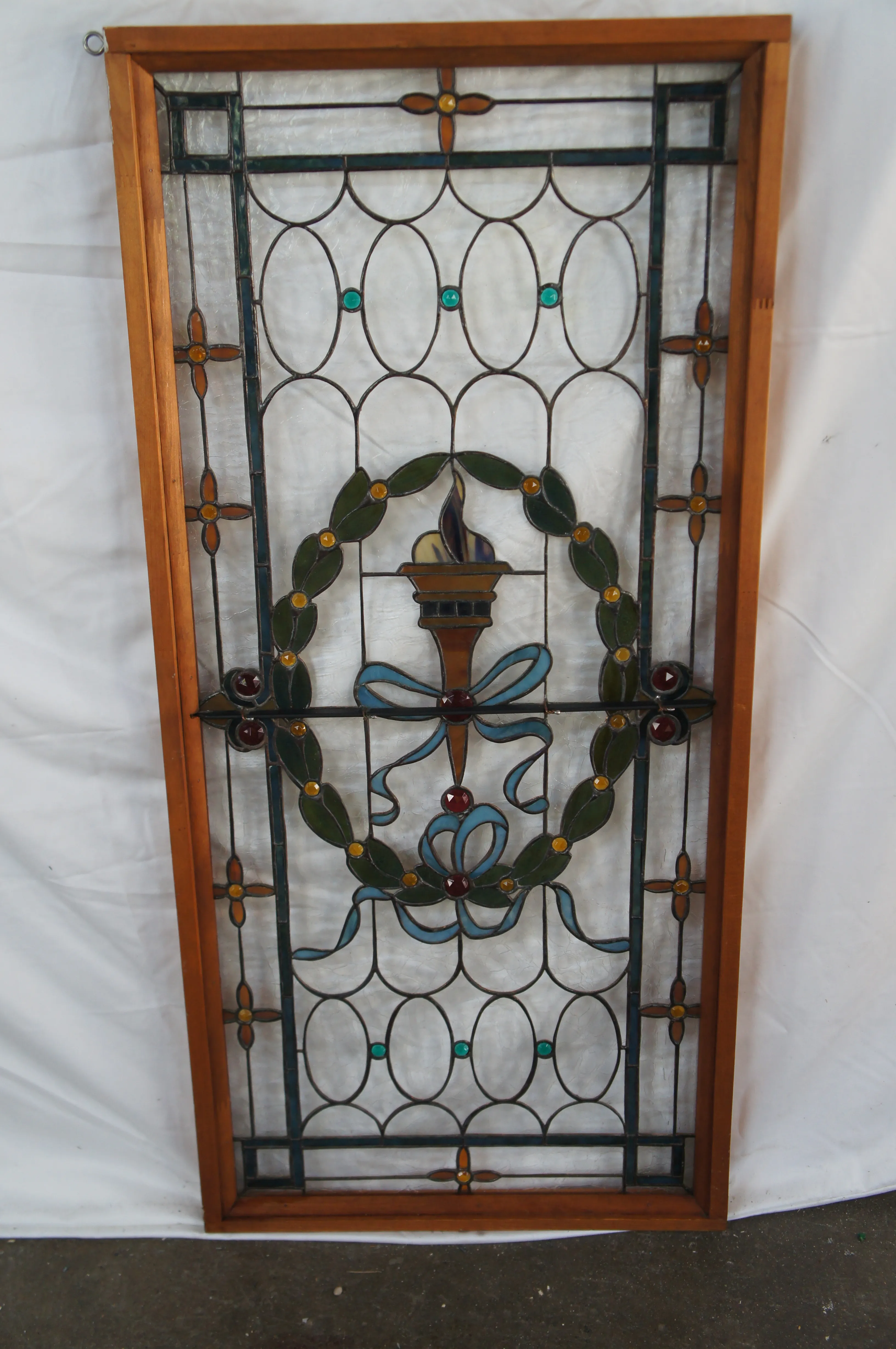 Antique Victorian French Neoclassical Stained Glass Ribbon
