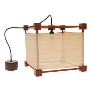 Japanese-Inspired Ceiling Lamp in Wood and Fabric, 1970s For Sale