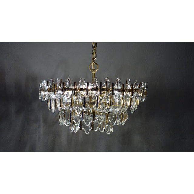 Brass and Lead Crystal 6-Light Chandelier from Palwa, 1960s For Sale - Image 4 of 10