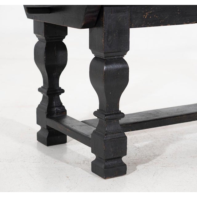 Fine scandinavian baroque table with black paint in oak, 18th century. h. 74 h-apron. 60 l. 207 d. 77 cm. H. 29.1 h-apron....