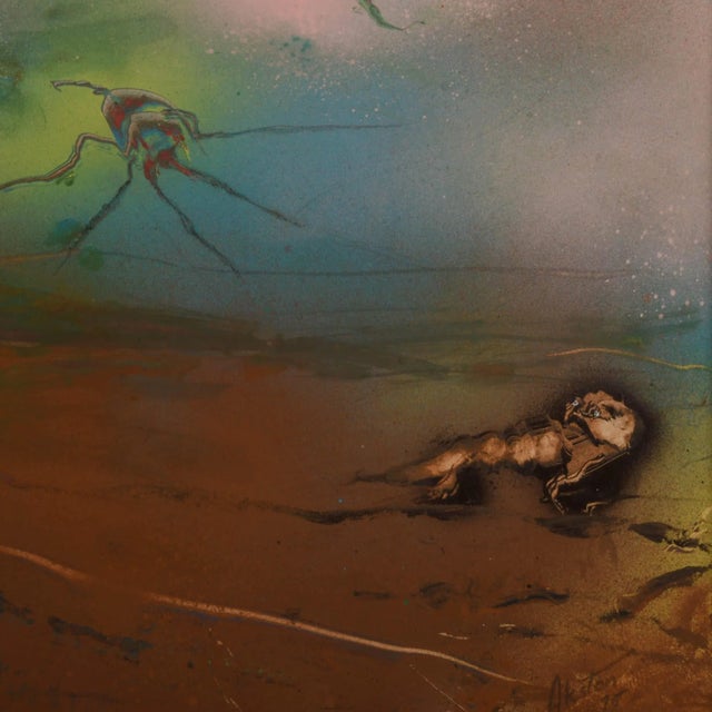 Signed J. Akston "Placental Beings Swept Over Deserted Lands, 1975" Enamel For Sale - Image 4 of 11