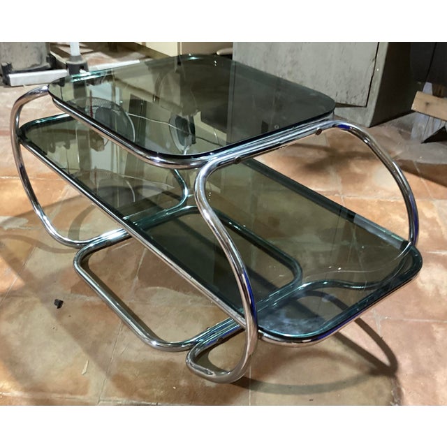 Mid-Century Modern Space Age Curved Chrome Coffee Table by Giotto Stoppino, 1970s For Sale - Image 3 of 7