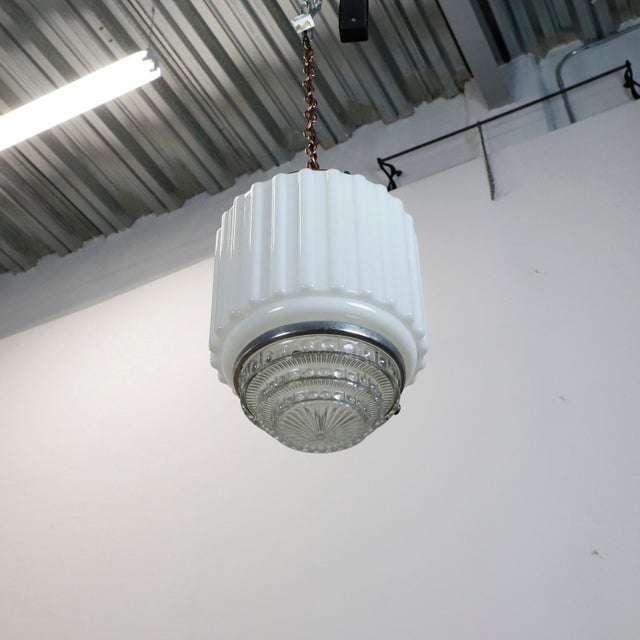 1930s 1930s Art Deco Milk Glass Pendant Light #4 For Sale - Image 5 of 17