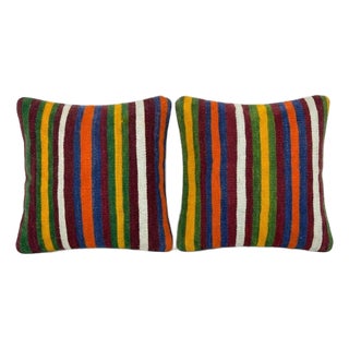 Anatolian Turkish Kilim Rug Pillow Cover 19'' X 19'' - Set of Two For Sale