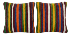 Anatolian Turkish Kilim Rug Pillow Cover 19'' X 19'' - Set of Two