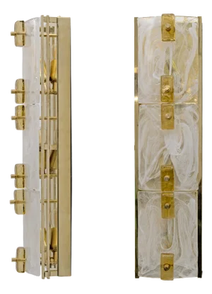 Modern Sconces in Brass and Milk White Murano Glass and Amber Glass, 2000, Set of 2