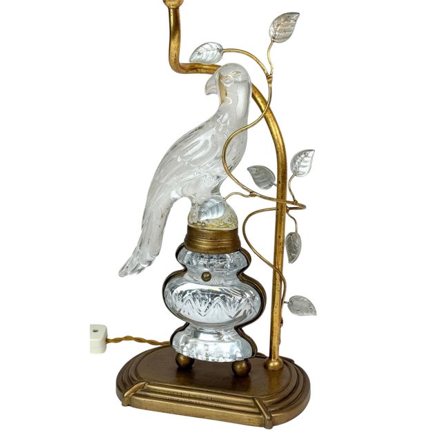 Maison Bagues table lamps. Glass and rock crystal birds, urn and leaves. On a heavy, brass base. Includes custom ivory...