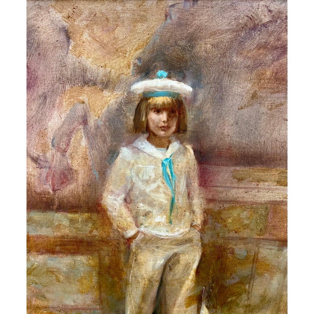 Richard Judson Zolan, Large American Impressionist Painting Sailor Girl with Toy Boat Richard Zolan For Sale - Image 4 of 16