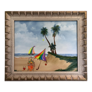 Magic Umbrella Beach Scene Painting by Serg Graff | Original Framed, Coa