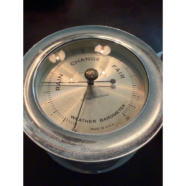 1960s Vintage Mid-Century Seth Thomas "Corsair" Chrome Ship’s Clock & Barometer Set - Untested For Sale - Image 5 of 7