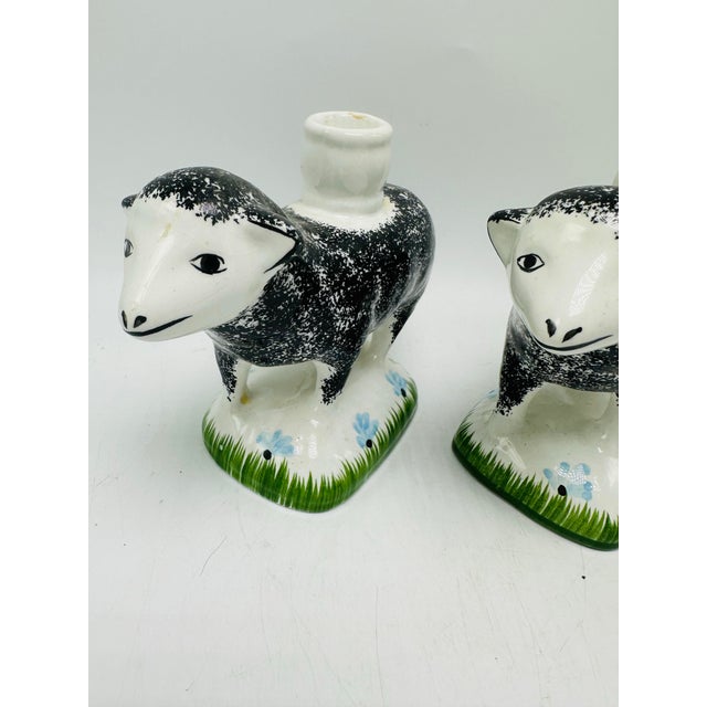 Mediterranean Ceramic Lamb Candle Holders, a Pair For Sale - Image 3 of 8