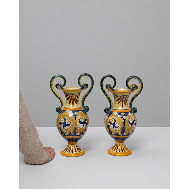 Pair Of 20th Century Italian Painted Ceramic Vases For Sale - Image 17 of 18