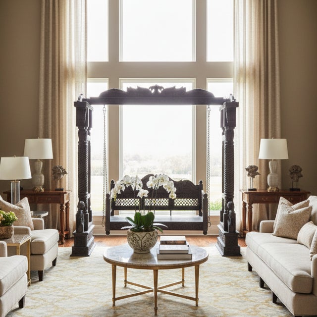 Indian 1990s Hand Carved Solid Wood Indian Swing For Sale - Image 3 of 4